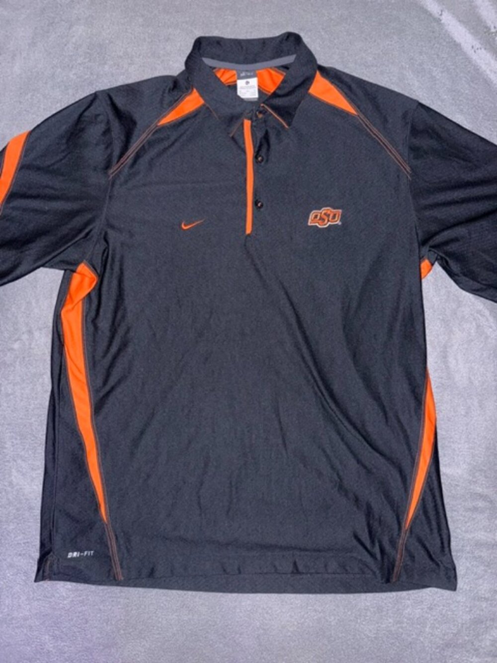 Nike Oklahoma State Cowboys Dri-Fit Polo Shirt Mens XL Black Orange OSU Athletic